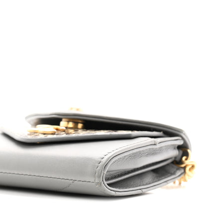 Chanel Calfskin Elaphe Double Chevron Card Case On Chain Grey 11 of 11