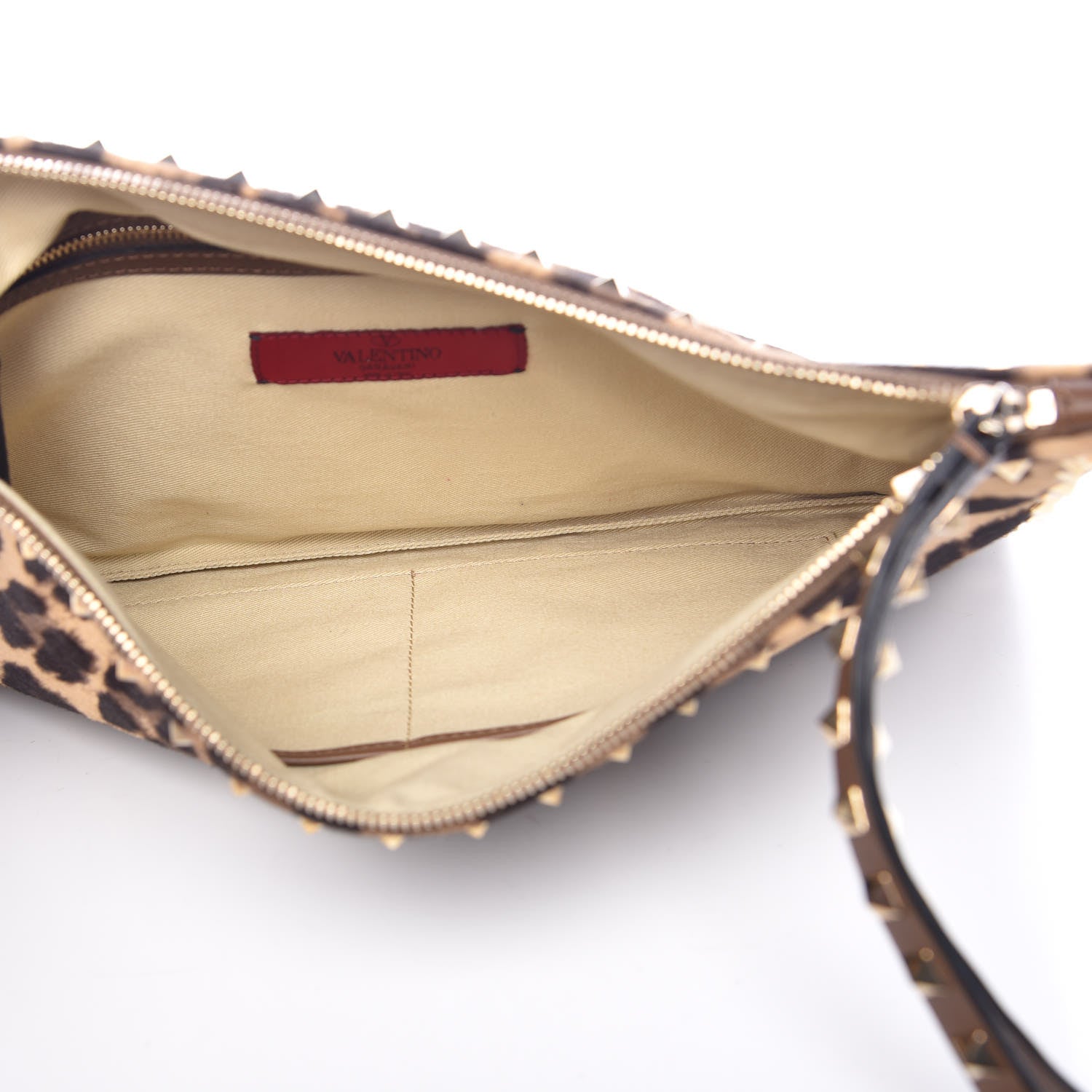 Valentino Garavani Calf Hair Leopard Print Rockstud Zip Wristlet Pouch Leopard 5 of 13