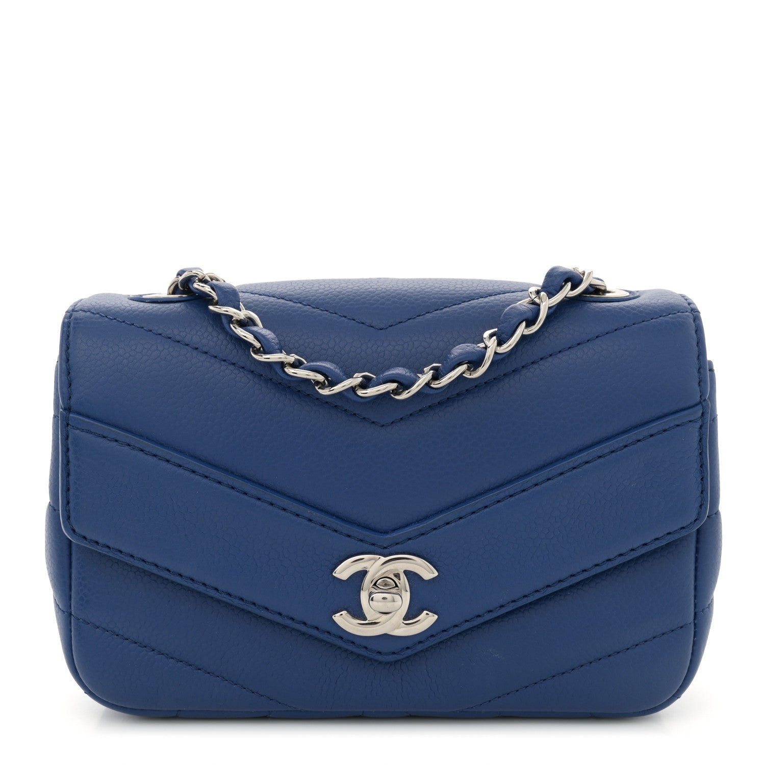 Chanel Caviar Chevron Quilted Small Single Flap Blue 1 of 11