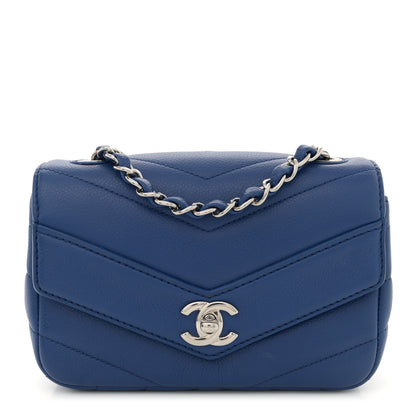 Chanel Caviar Chevron Quilted Small Single Flap Blue 1 of 11