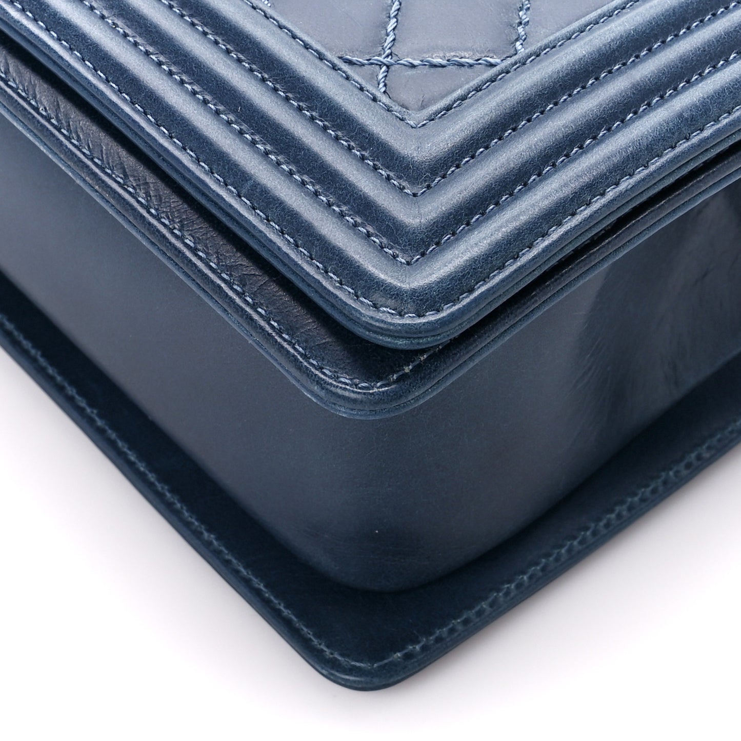 Glazed Calfskin Quilted Medium Boy Flap Blue