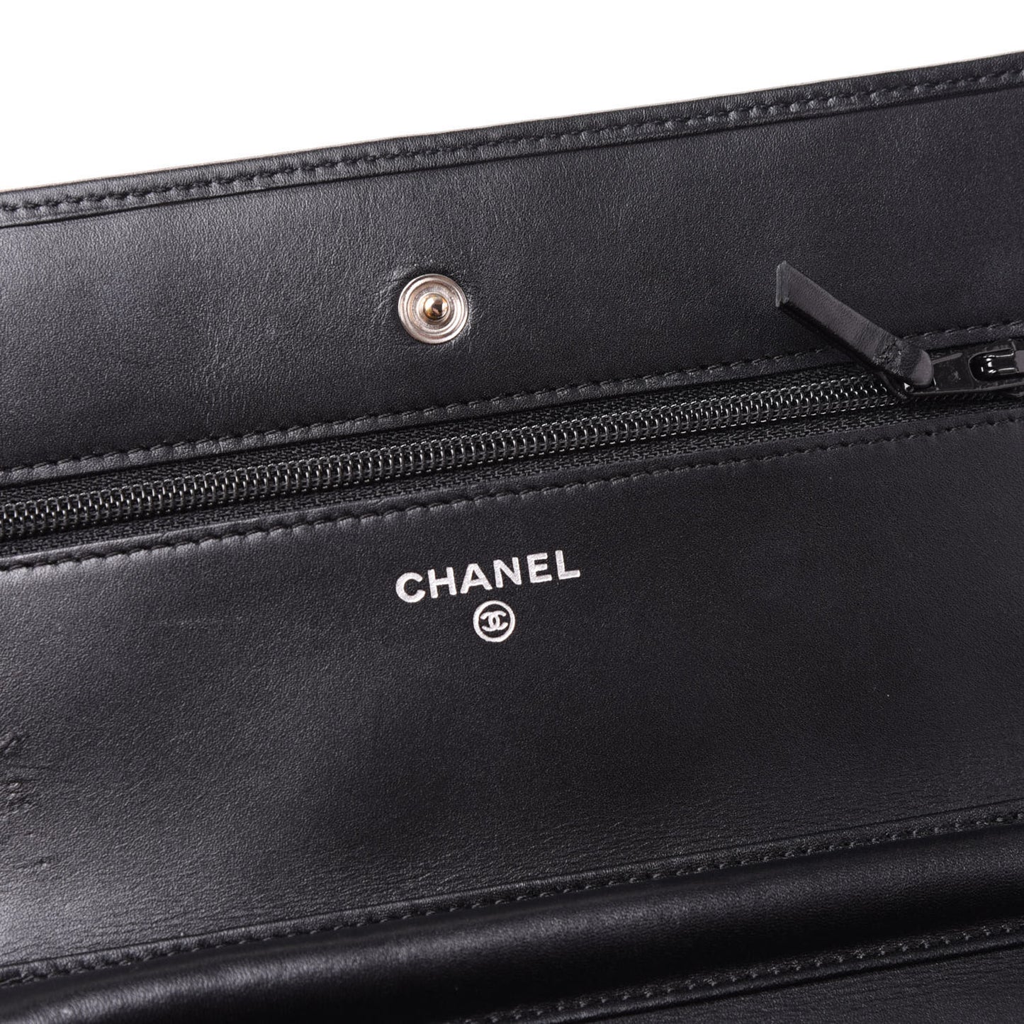 Calfskin Quilted Cambon Wallet On Chain WOC Black