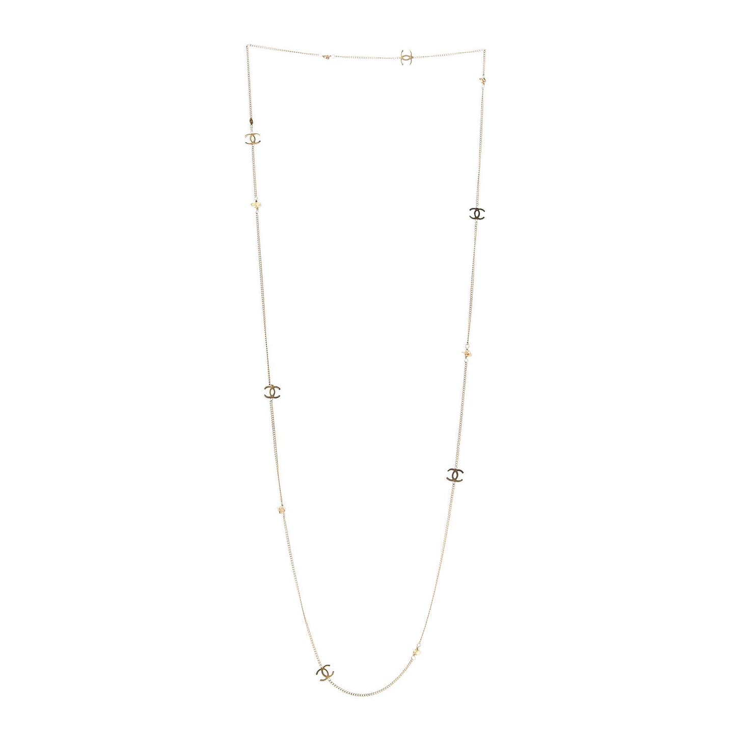 Stone CC Long Chain Necklace Gold