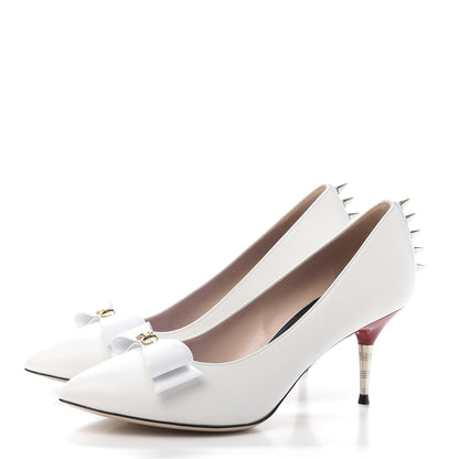 Gucci Calfskin GG Bow Sadie Spike Mid Heel Pumps 37.5 White 3 of 10