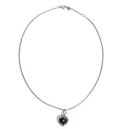 David Yurman Sterling Silver Black Onyx Diamond Heart Necklace 3 of 7