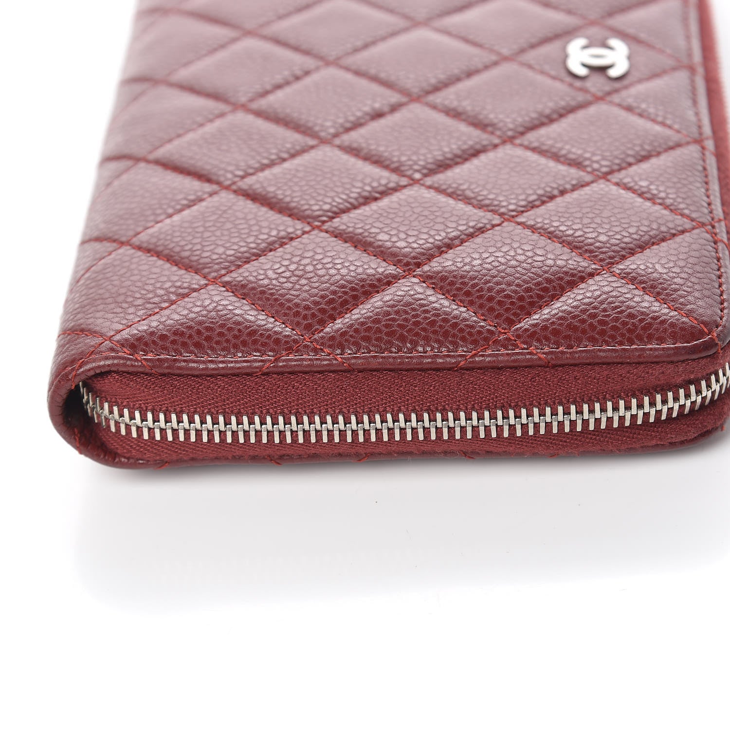 Chanel Caviar Quilted Large Zip Around Organizer Wallet Dark Red 12 of 14