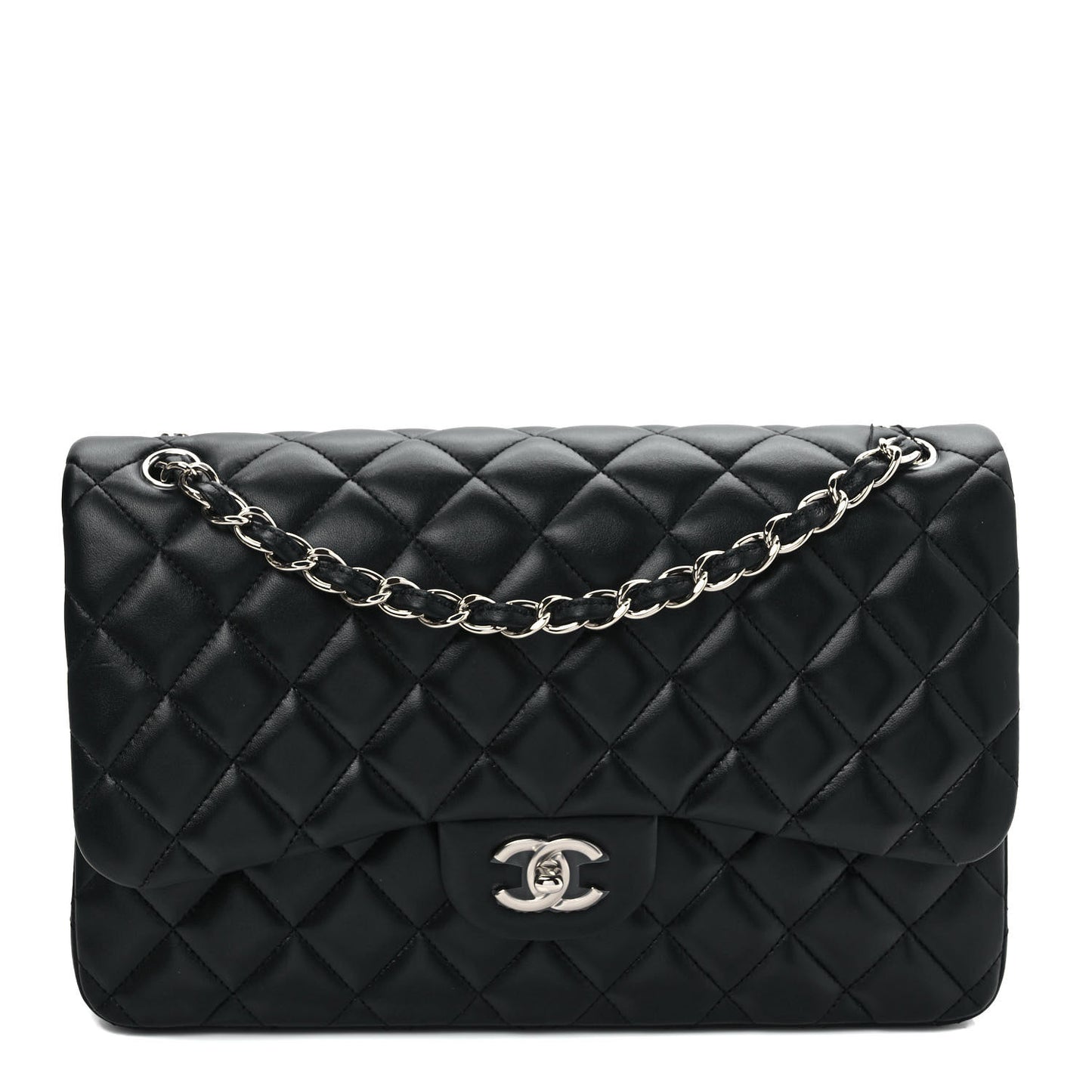 Lambskin Quilted Jumbo Double Flap Black