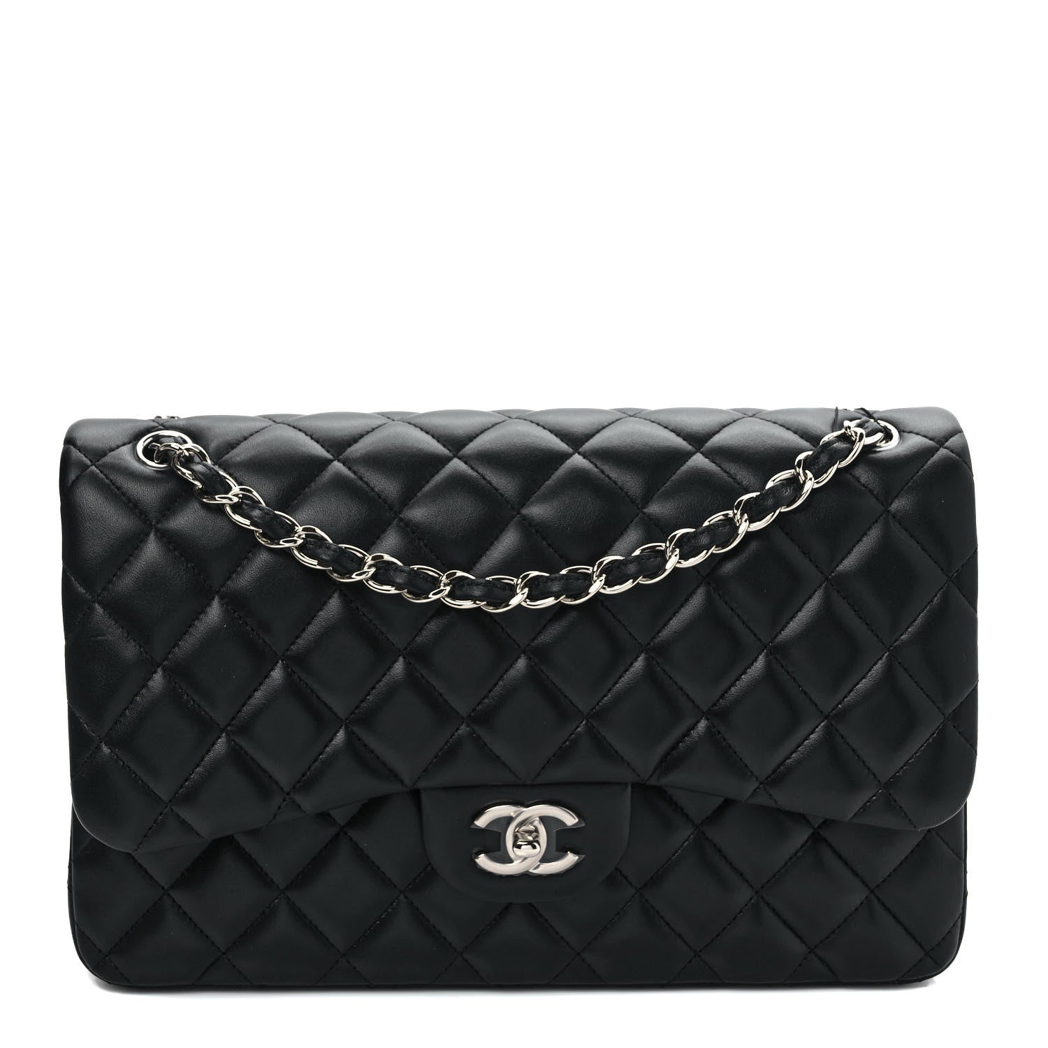 Chanel Lambskin Quilted Jumbo Double Flap Black 1 of 8