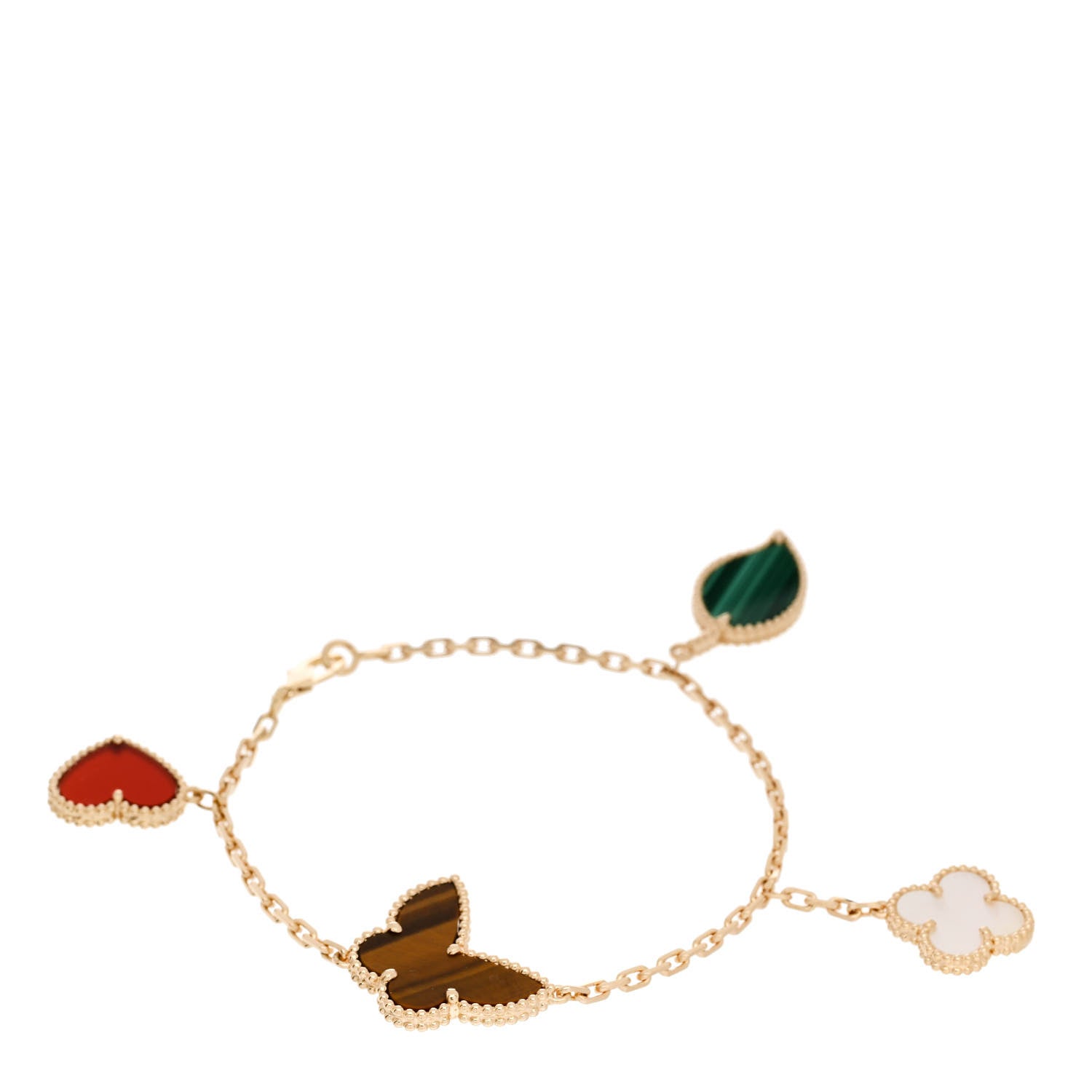 Van Cleef & Arpels 18K Yellow Gold Mother of Pearl Malachite Carnelian Tiger Eye 4 Motifs Lucky Alhambra Bracelet 1 of 3