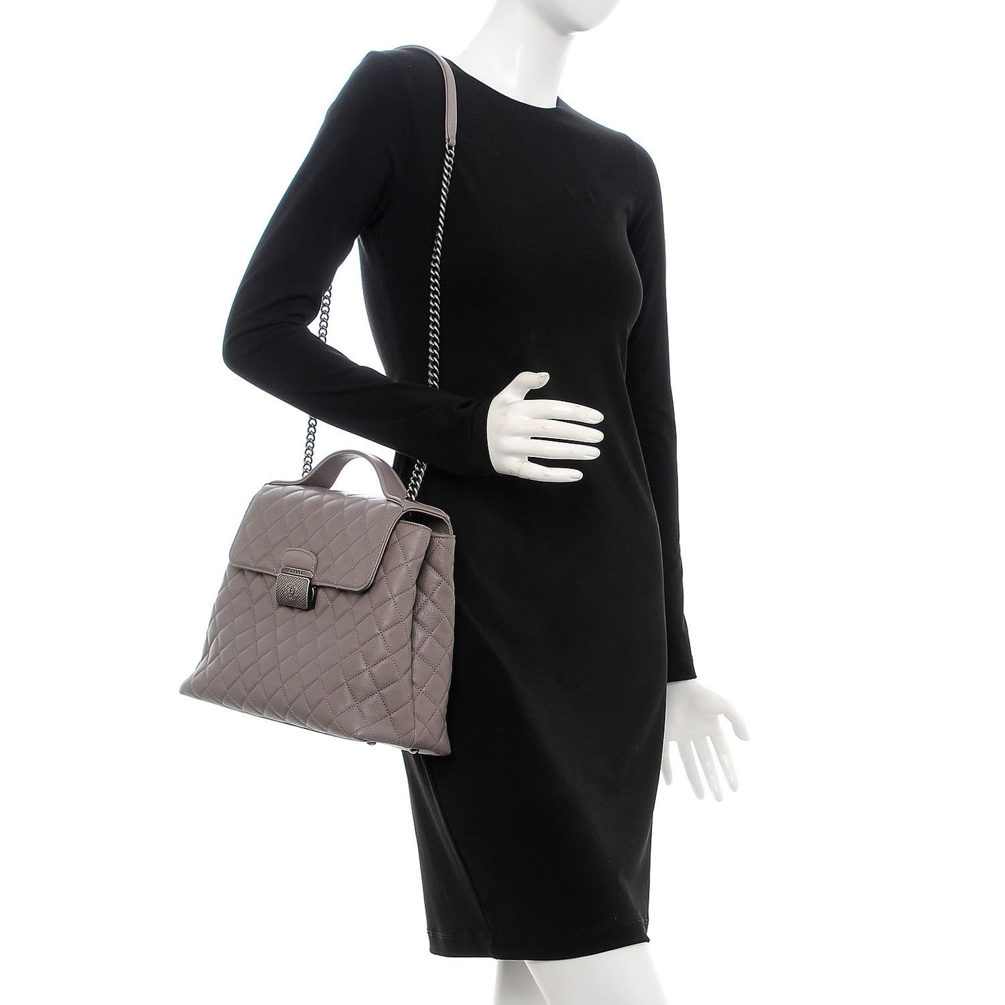 Goatskin Quilted Small CC University Shopping Tote Grey