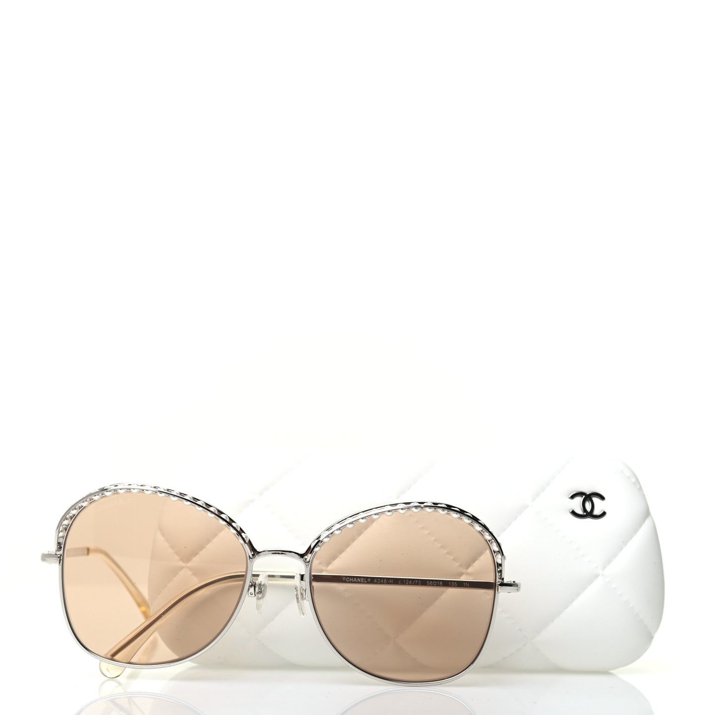 Metal Pearl Sunglasses 4246-H Silver Beige