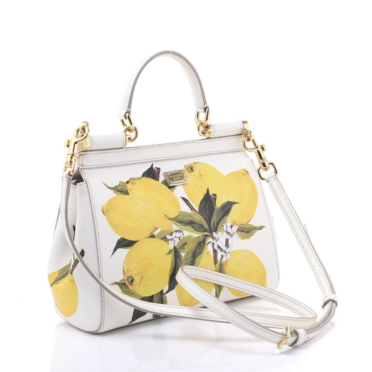 Dauphine Lemon Print Small Miss Sicily Satchel White