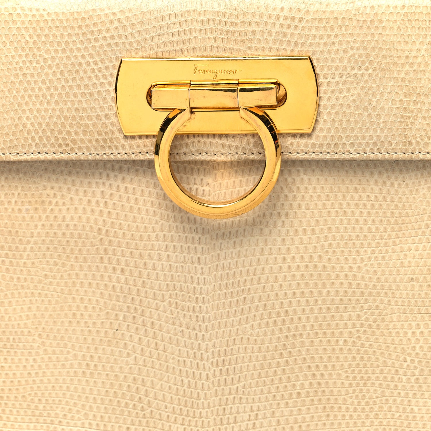 Salvatore Ferragamo Lizard Iconic Small Top Handle Bag Biege 8 of 15