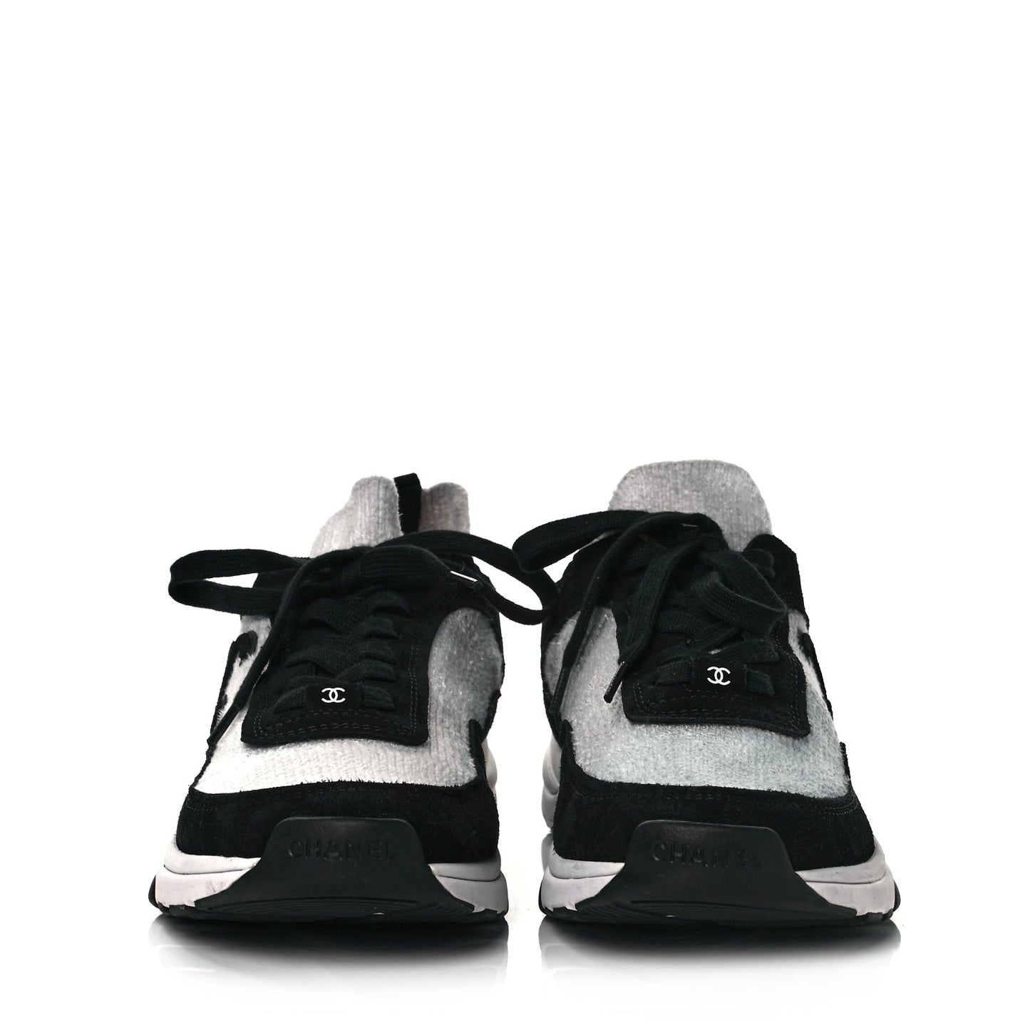 Fabric Suede Calfskin CC Sneakers 42 White Black