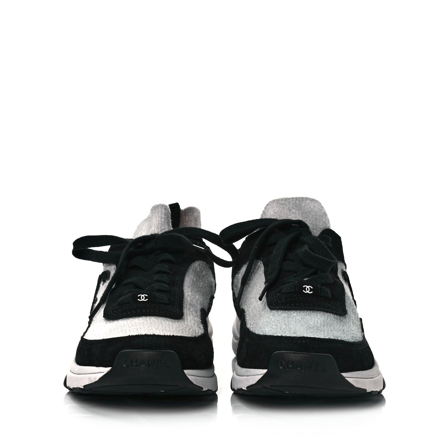 Chanel Fabric Suede Calfskin CC Sneakers 42 White Black 2 of 6