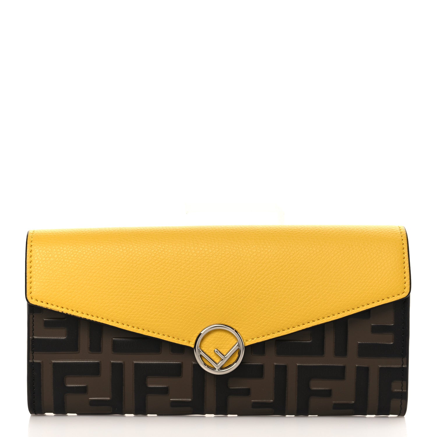 Fendi Vitello Cruise F is Fendi Bi-Color FF 1974 Embossed Continental Envelope Wallet Maya Black Sunflower 1 of 7