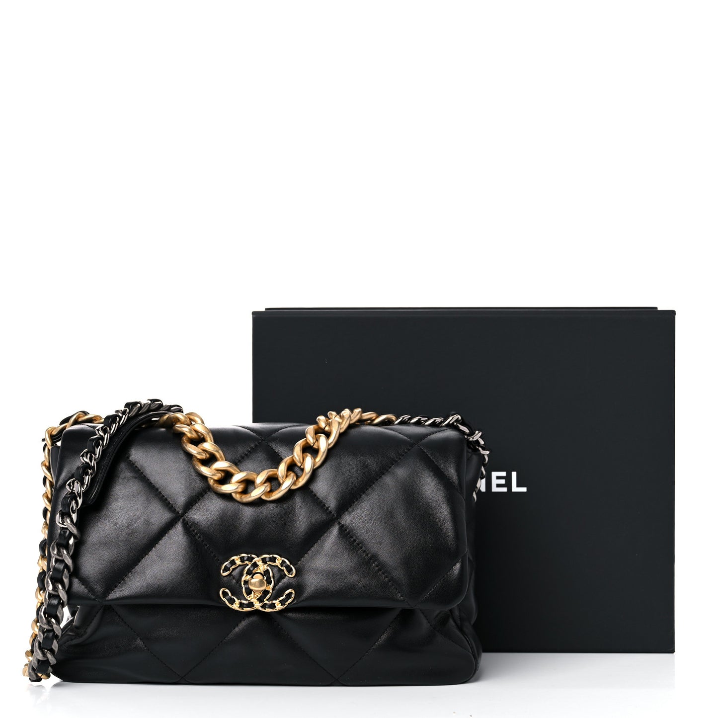 Lambskin Quilted Large Chanel 19 Flap Black