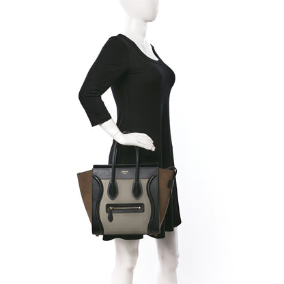 Celine Drummed Calfskin Nubuck Micro Tri-Color Luggage Stone 2 of 9