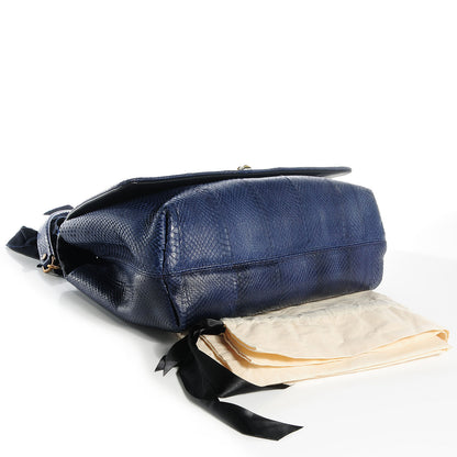 Lanvin Snakeskin Large Happy Shoulder Bag Bleu Nuit 4 of 9