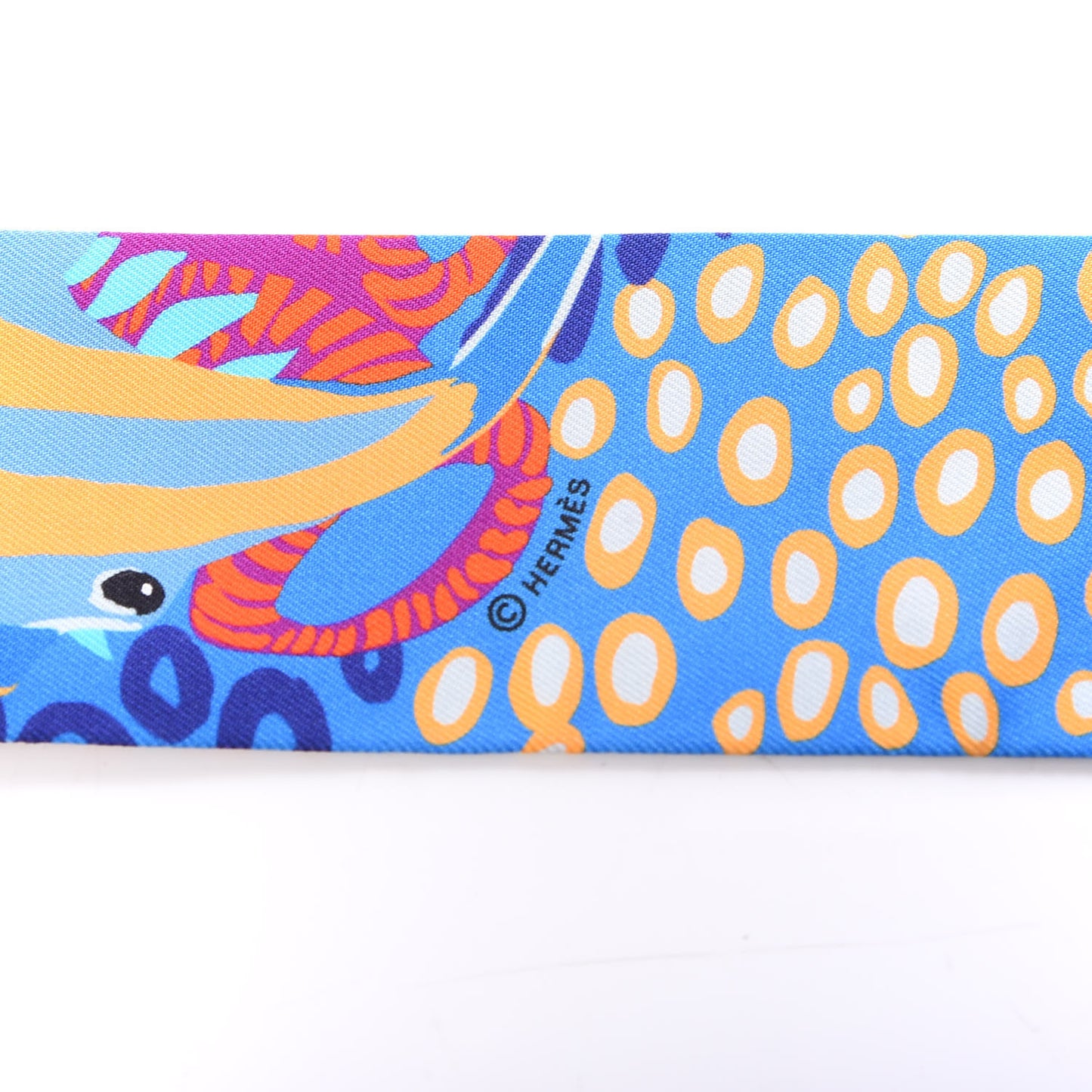 Silk Under The Waves Twilly Orange Bleu Fuchsia