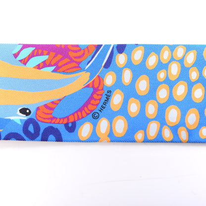 Hermes Silk Under The Waves Twilly Orange Bleu Fuchsia 4 of 5