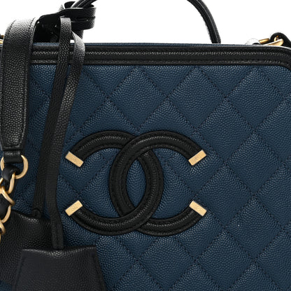 Chanel Caviar Quilted Medium CC Filigree Vanity Case Navy Black 8 of 11