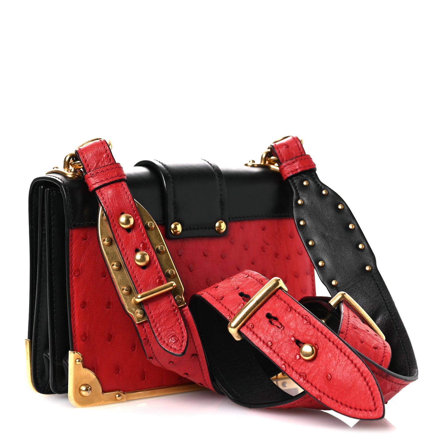City Calfskin Ostrich Cahier Bag Fuoco Black
