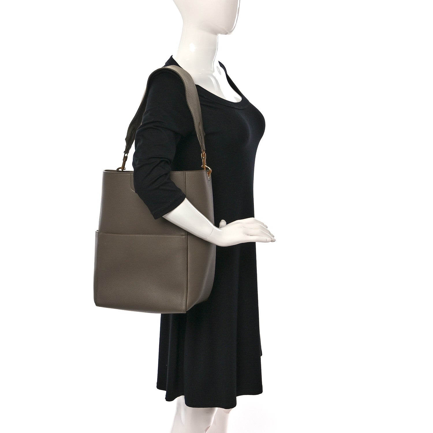 Celine Soft Grained Calfskin Sangle Bucket Bag Taupe 2 of 7