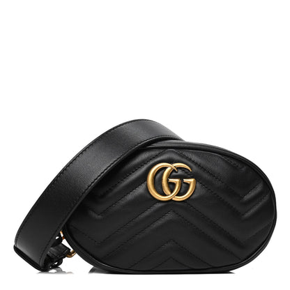 Gucci Calfskin Matelasse GG Marmont Belt Bag 85 34 Black 1 of 6