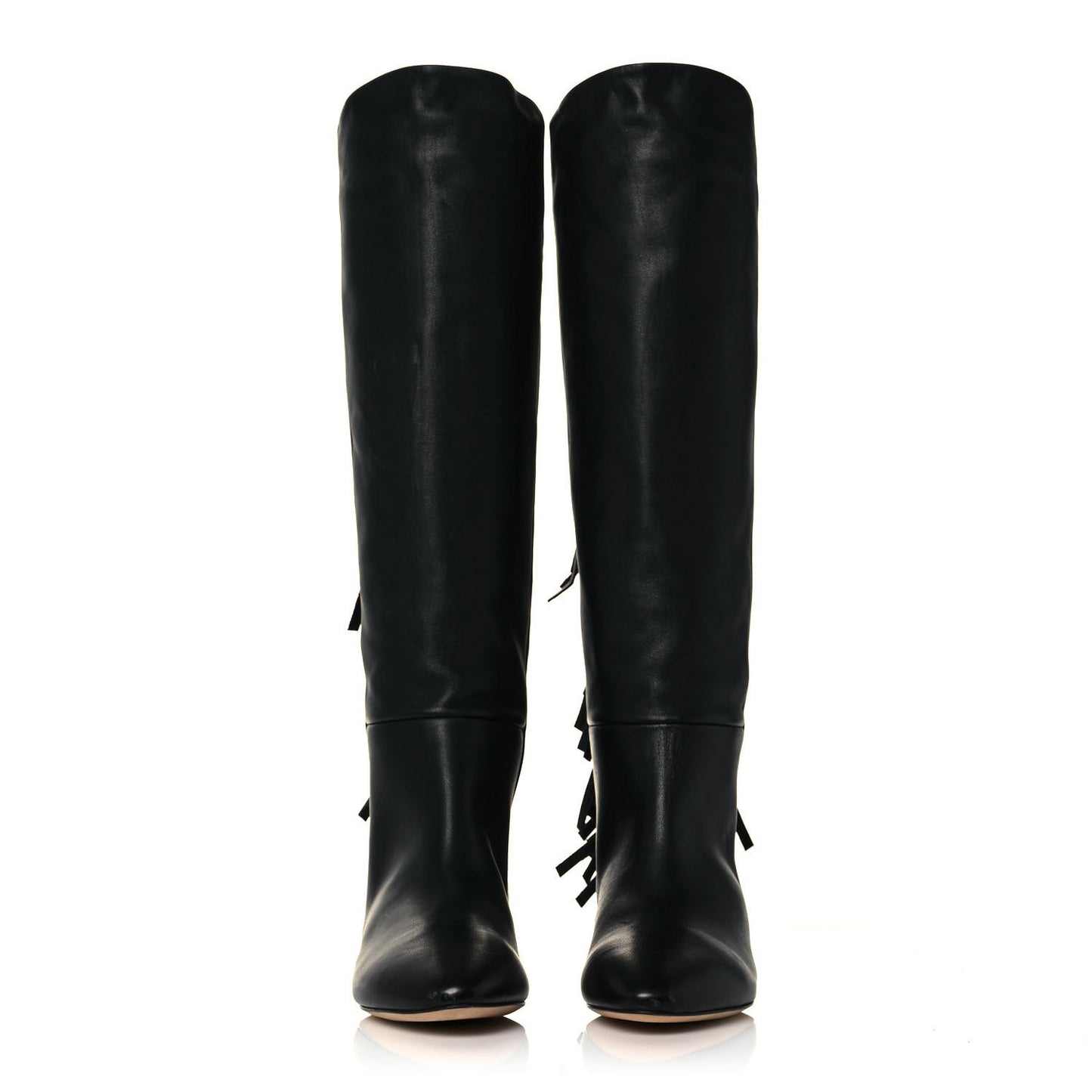 Calfskin Dana Knee High Fringed Boots 36.5 Black