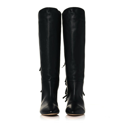 Saint Laurent Calfskin Dana Knee High Fringed Boots 36.5 Black 2 of 10