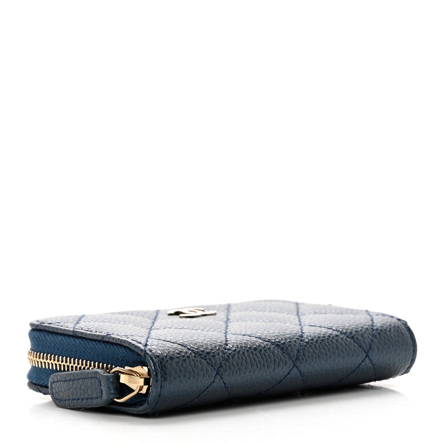 Iridescent Caviar Quilted Zip Coin Purse Dark Blue