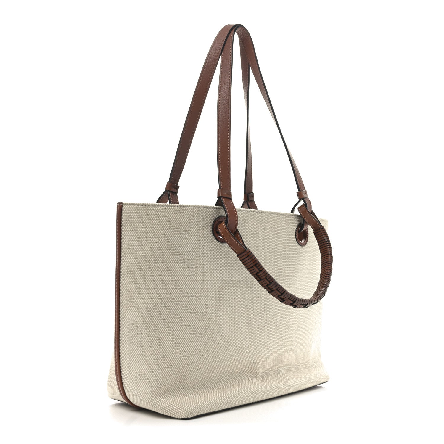 Loewe Canvas Calfskin Small Anagram Tote Ecru Tan 3 of 9