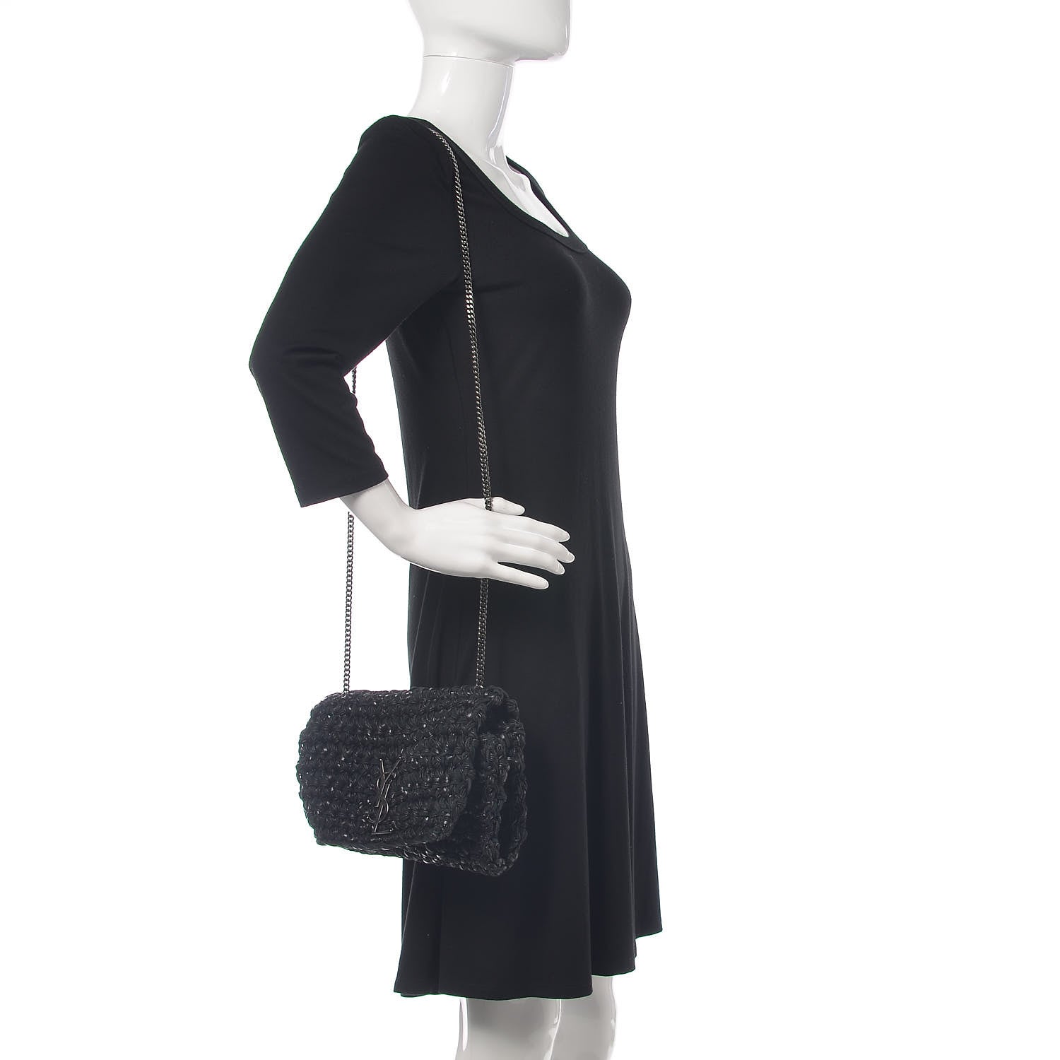 Saint Laurent Woven Calfskin Medium Monogram Kate Satchel Black 2 of 9