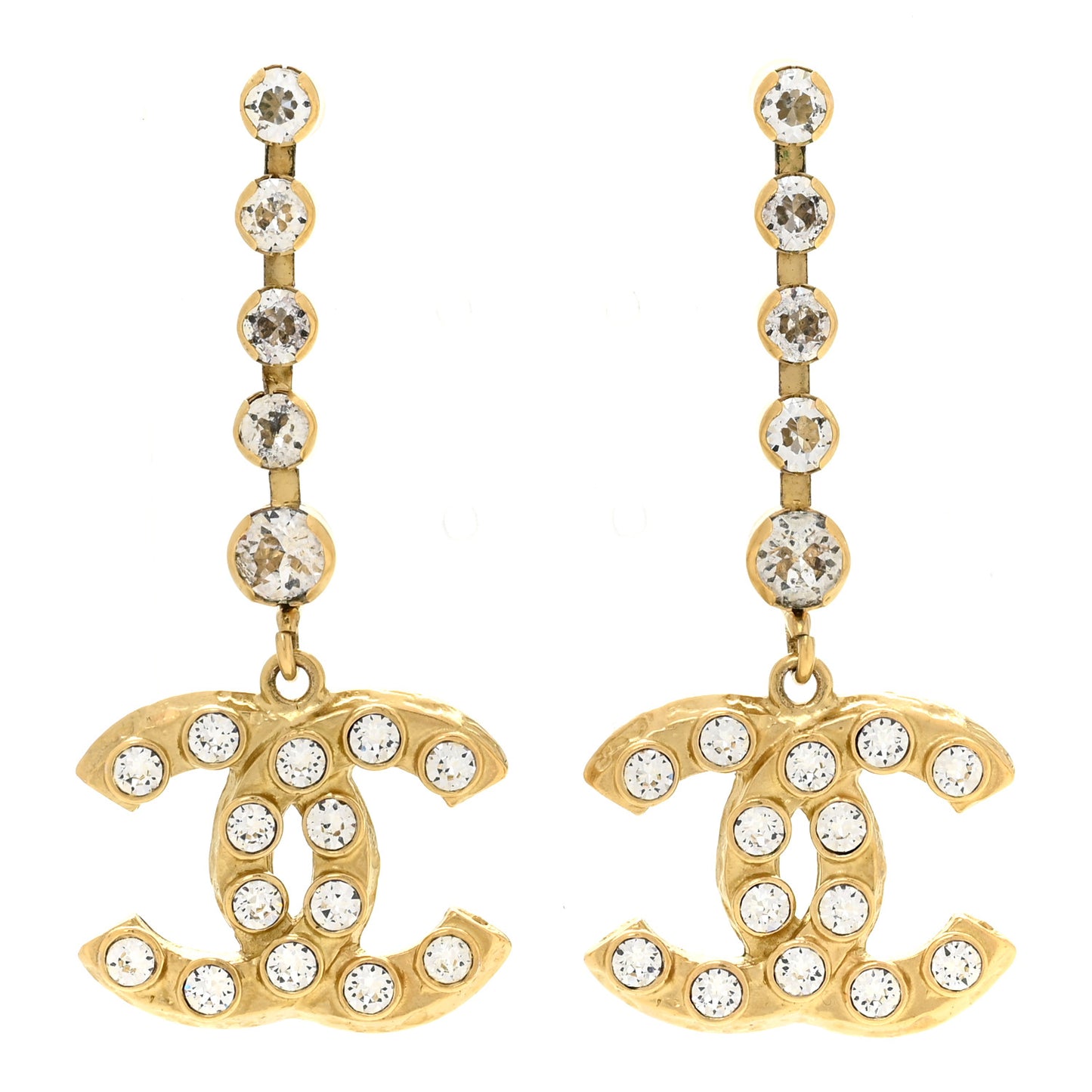 Metal Crystal CC Drop Earrings Gold
