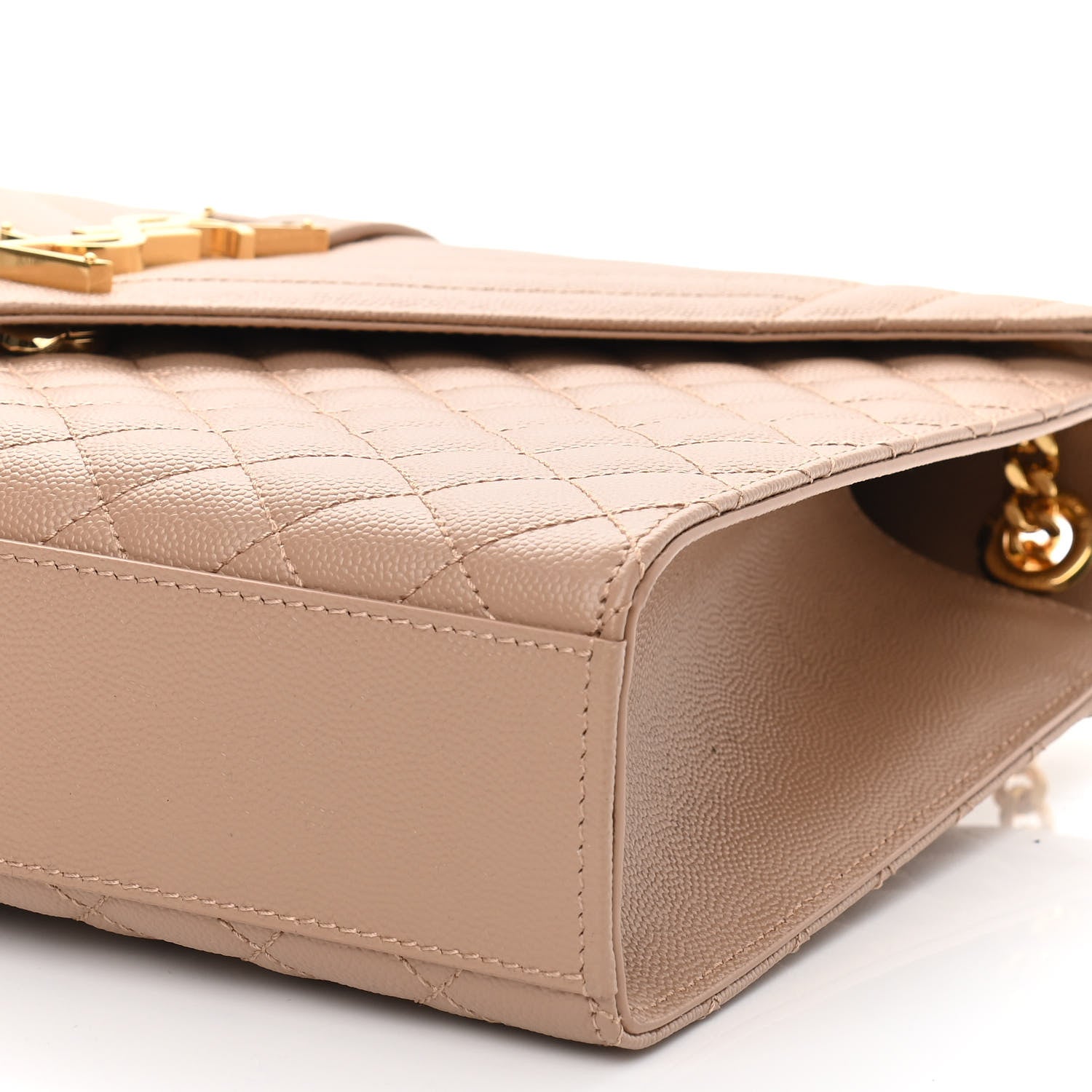 Saint Laurent Grain De Poudre Mixed Matelasse Large Triquilt Monogram Satchel Dark Beige 6 of 11