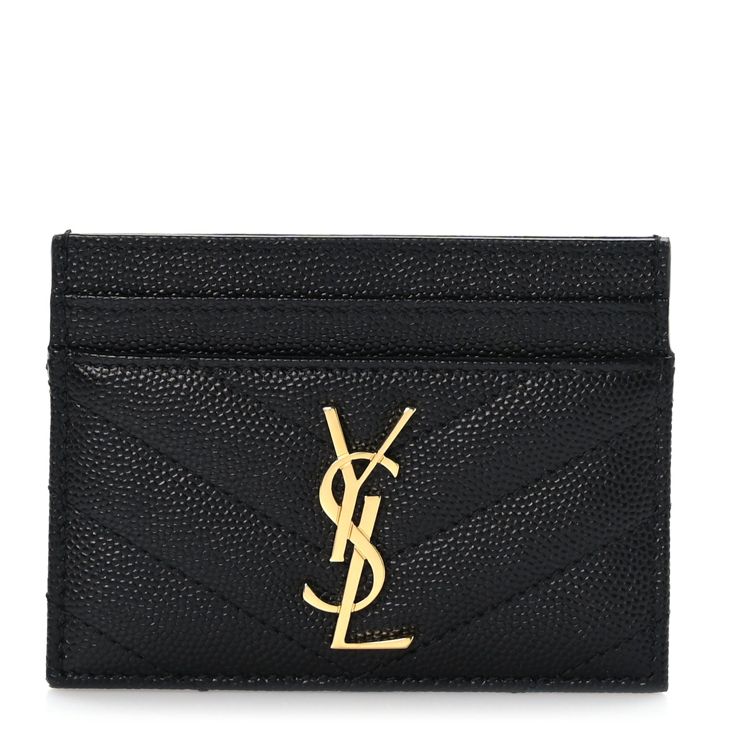 Saint Laurent Grain De Poudre Matelasse Chevron Monogram Credit Card Case Black 1 of 7