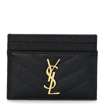 Saint Laurent Grain De Poudre Matelasse Chevron Monogram Credit Card Case Black 1 of 7