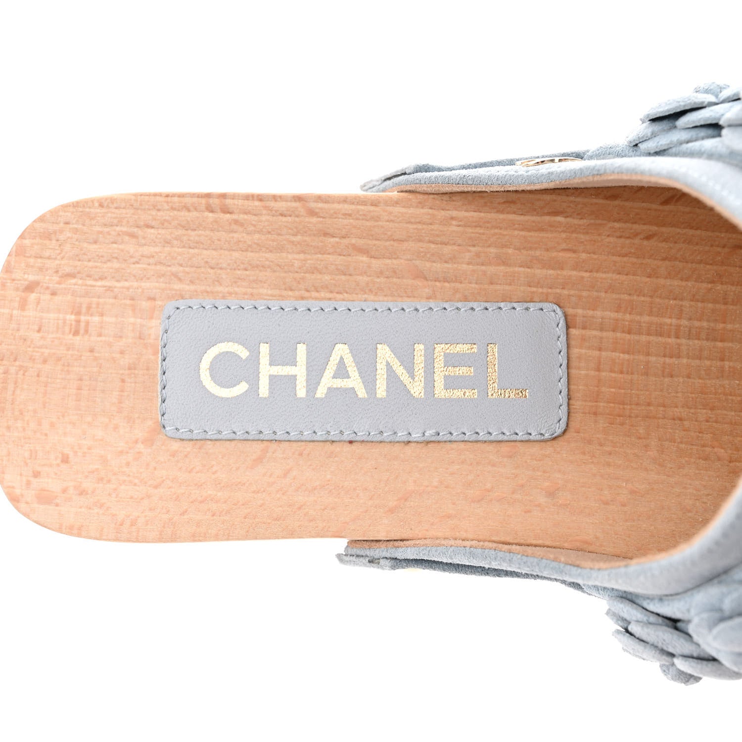 Chanel Suede Calfskin Camellia Mules 38 Light Blue 6 of 9