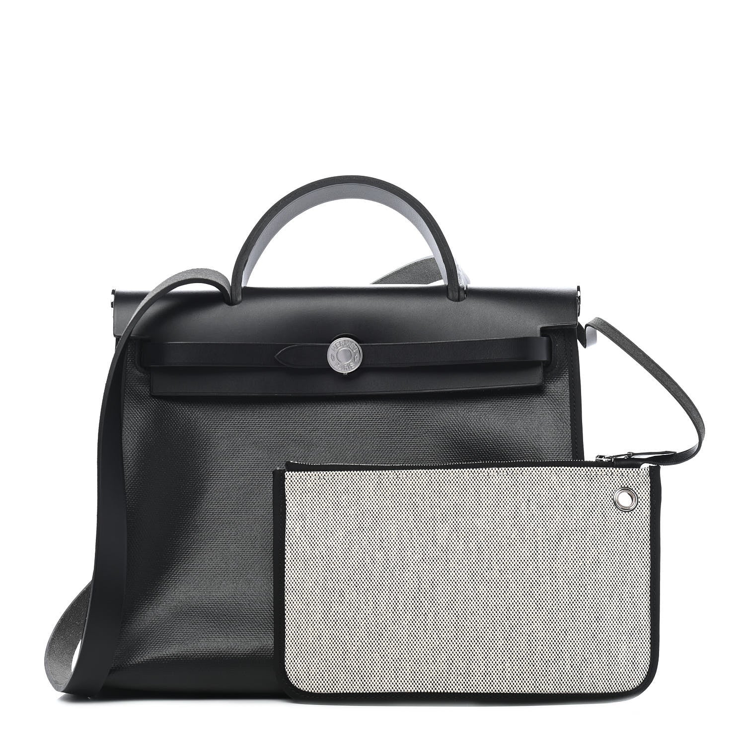 Hermes Toile H Berline Vache Hunter Herbag Zip PM 31 Black Ecru 1 of 10
