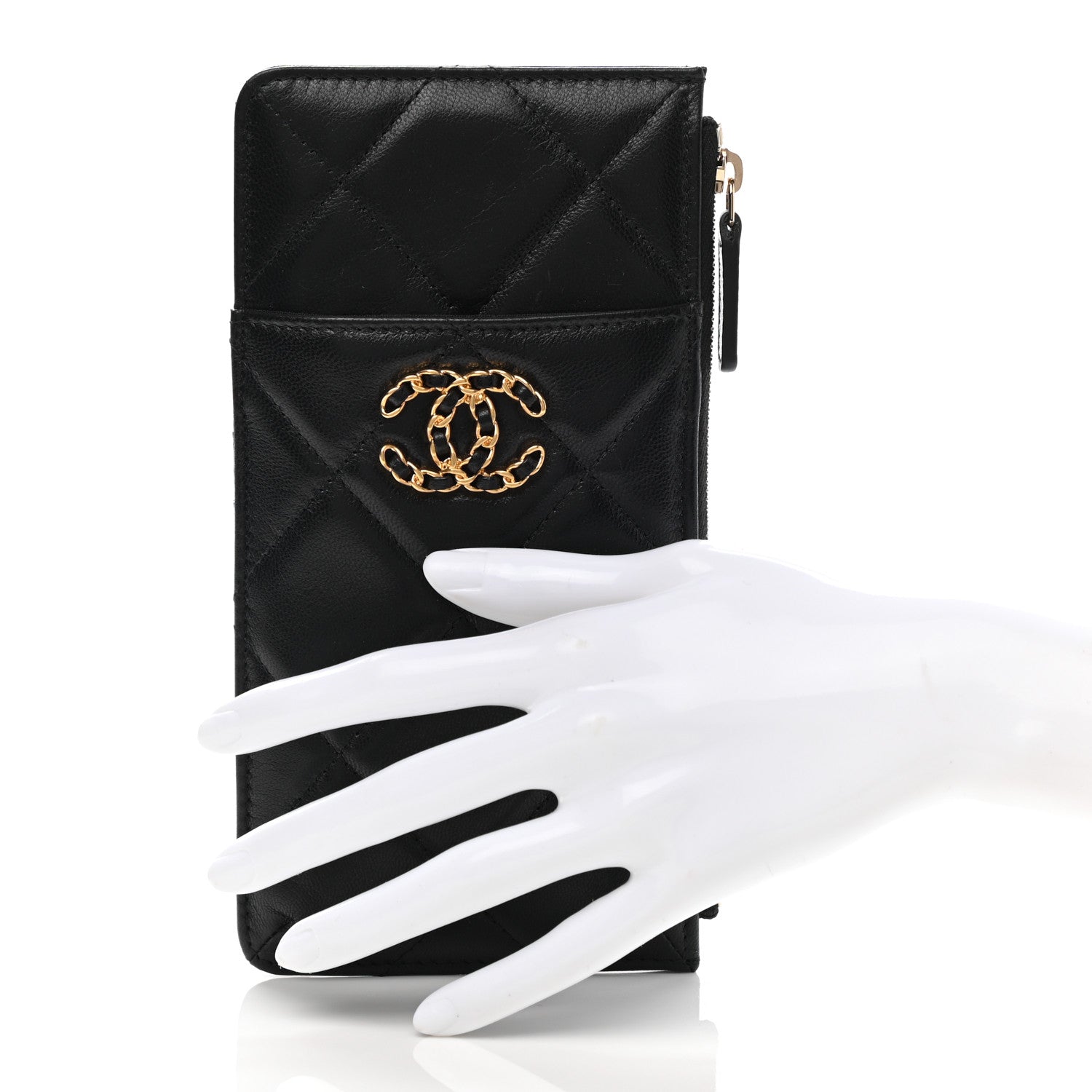 Chanel Lambskin Quilted Chanel 19 Phone and Card Holder Black 3 of 9