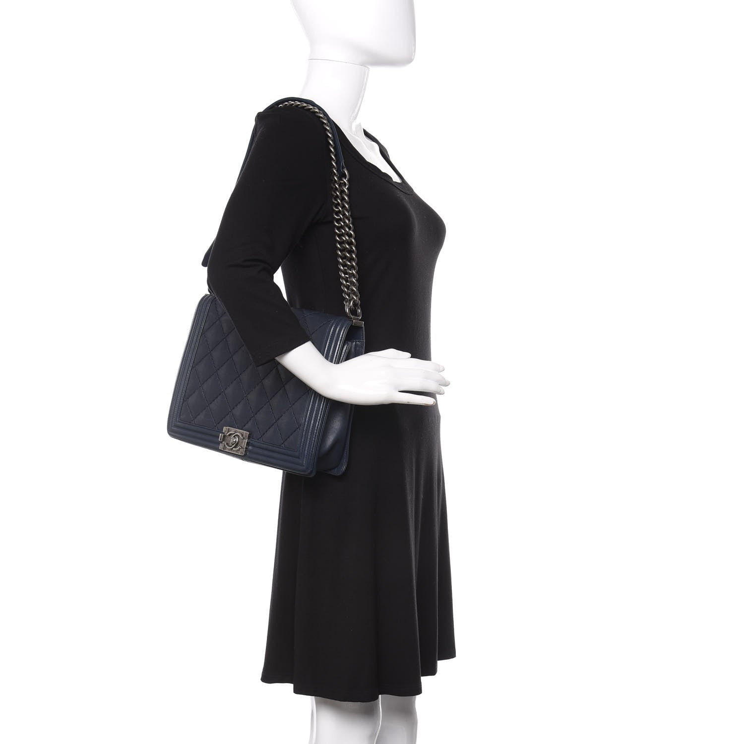 Chanel Calfskin Double Stitch Large Boy Flap Navy Blue 3 of 10