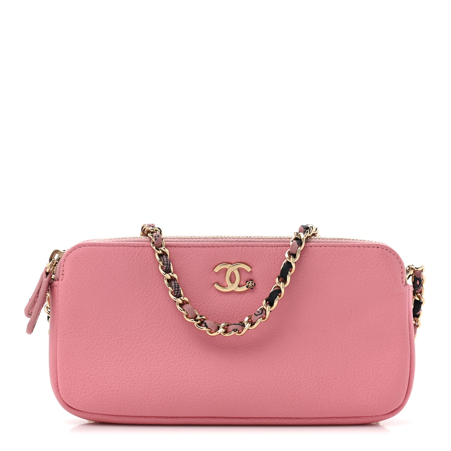 Calfskin Camellia Small Clutch With Chain Pink