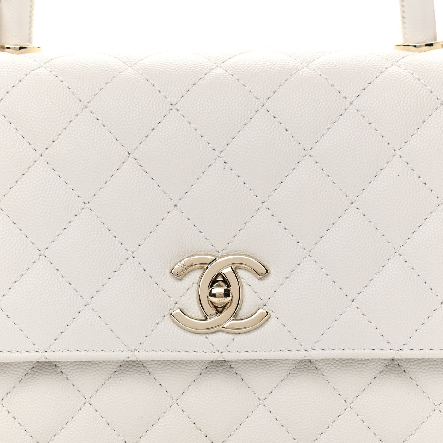 Caviar Quilted Small Coco Handle Flap White