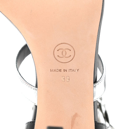 Chanel Lambskin Patent Camellia Ankle Strap Sandals 39 Black 7 of 8