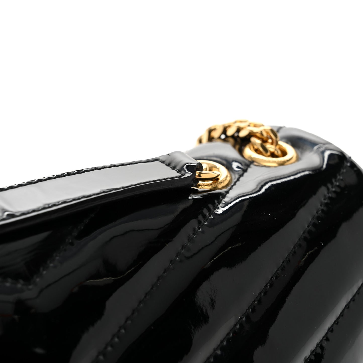 Patent Y Quilted Monogram Small Loulou Chain Satchel Black