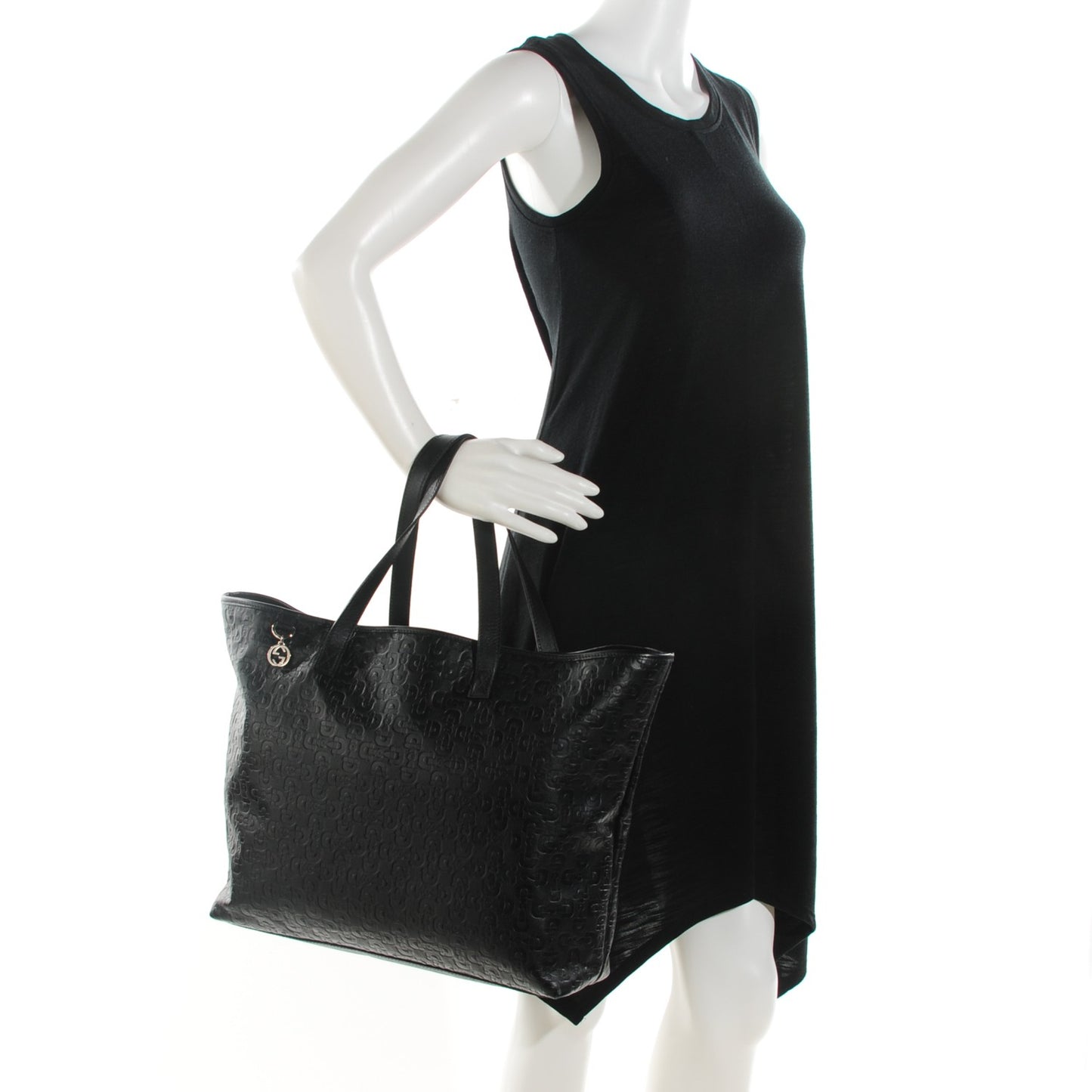 Calfskin Horsebit Embossed Large Tote Black
