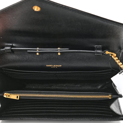 Saint Laurent Grain De Poudre Matelasse Chevron Monogram Chain Wallet Black 5 of 11
