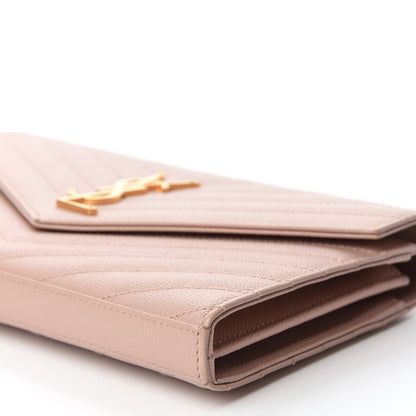 Saint Laurent Grain De Poudre Matelasse Chevron Monogram Chain Wallet Pale Blush 7 of 13