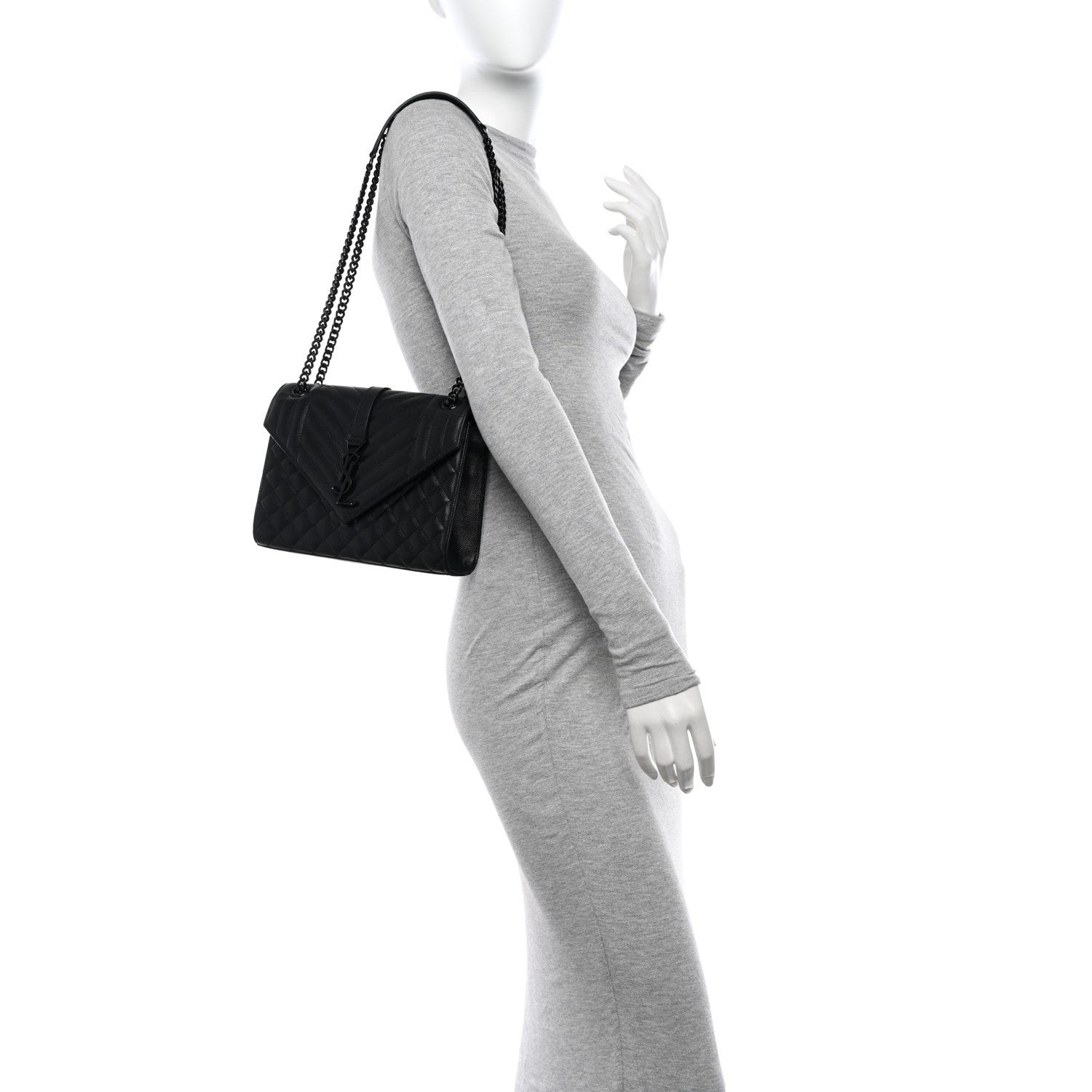 Saint Laurent Grain De Poudre Textured Mixed Matelasse Triquilt Medium Monogram Monochrome Satchel Black 2 of 13